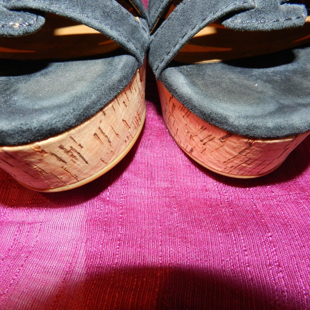 Coach Kennedy Platform Wedge Suede Sandals Size 6 Midnight Navy - Picture 8 of 11